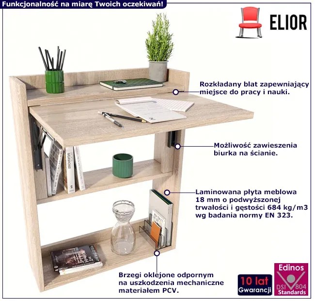 Małe biurko ze składanym blatem dąb sonoma P1-K60