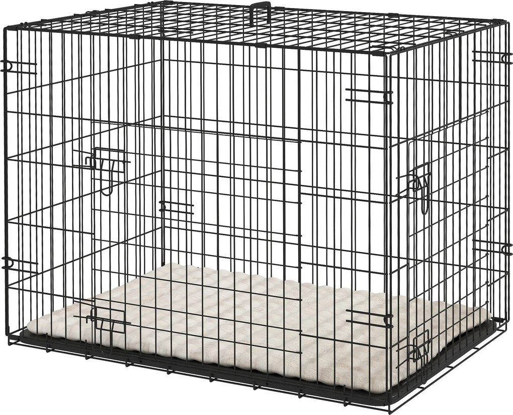 PawHut Składana klatka dla psa z 2 drzwiami, transportowa klatka z wysuwaną tacą i poduszką 75 x 48,5 x 53 cm Czarny | Aosom PL