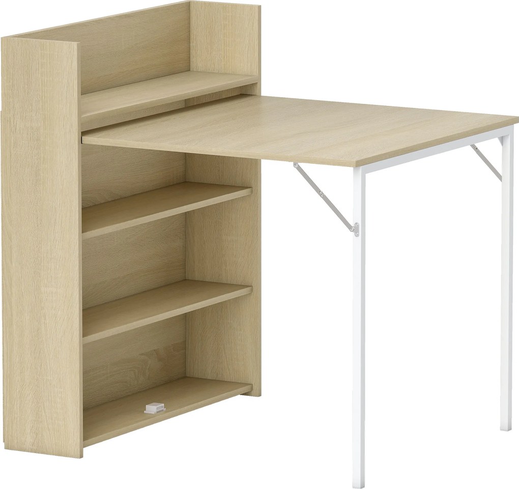 HOMCOM Stół składany z półką, design industrialny, oszczędzający miejsce, do małych pomieszczeń, 78,5 x 91 x 93 cm, dąb