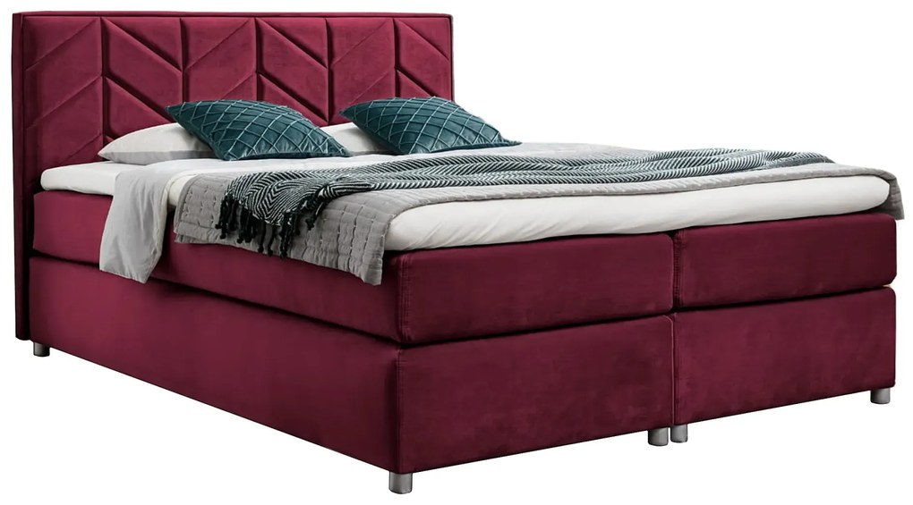 Bordowe welurowe łóżko kontynentalne 5 rozmiarów F3-H19