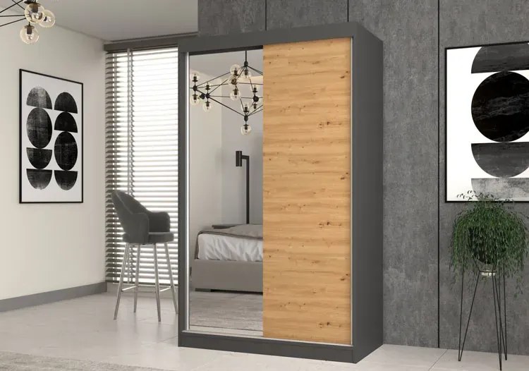 Szafa ubraniowa z drzwiami przesuwnymi 120 cm dąb artisan antracyt B4-A74