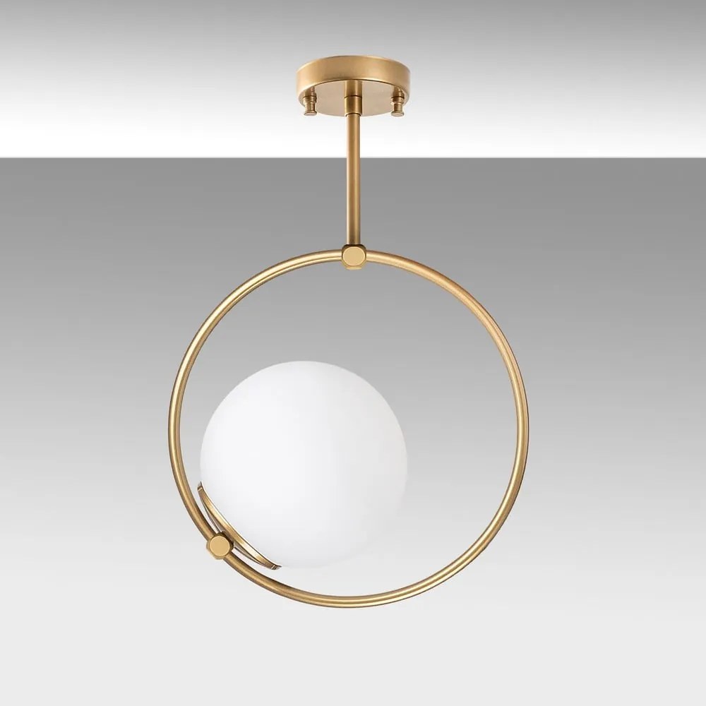 Biała/w kolorze mosiądzu lampa sufitowa ze szklanym kloszem 39x26 cm Dolunay – Opviq lights