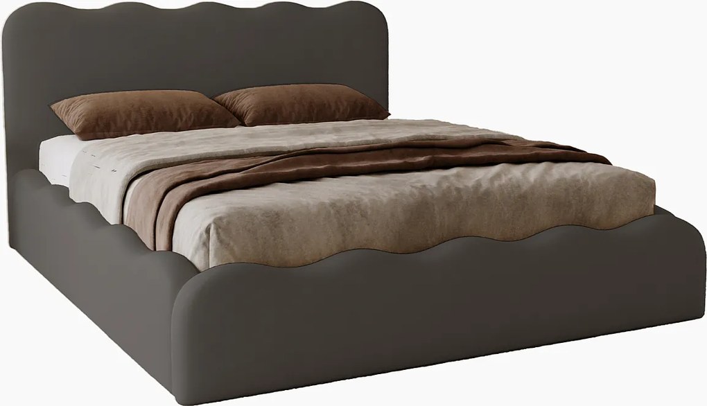 Emporius Wave łóżko dwuosobowe 200x200 cm - łóżko z pojemnikiem, łóżko tapicerowane 200x200 do sypialni - tkanina aksamitna, ciemnoszary (Elegance 18)