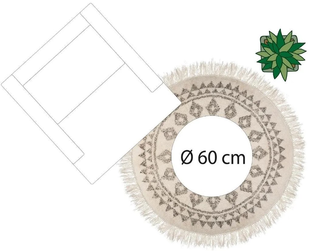 Okrągły dywan w etniczne wzory z frędzlami, bawełna, Ø 120 cm