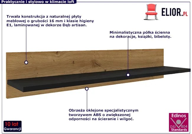 Półka ścienna dąb artisan - Everol 9X