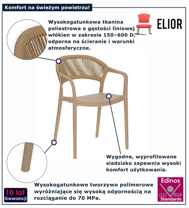 Beżowe krzesło na taras z plecionym oparciem M2-C40