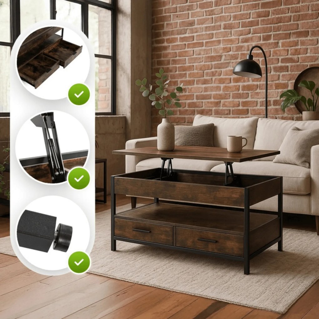Ława do Salonu Rozkładana LUCA 100 cm Dąb Rustykalny/Czarny Loft