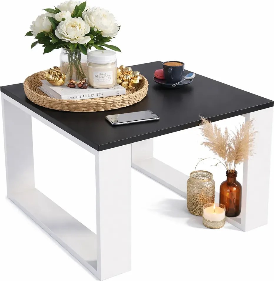 Kwadratowy Stolik Nowoczesny Czarny Biały Do Salonu + C5-C87