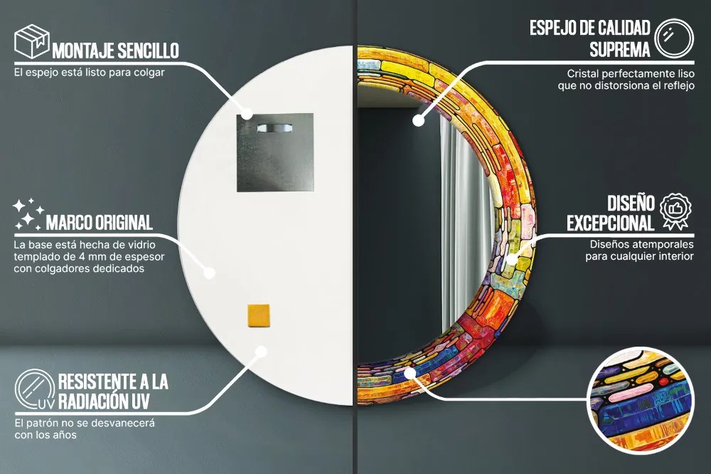Kolorowy witraż Lustro z nadrukiem okrągłe