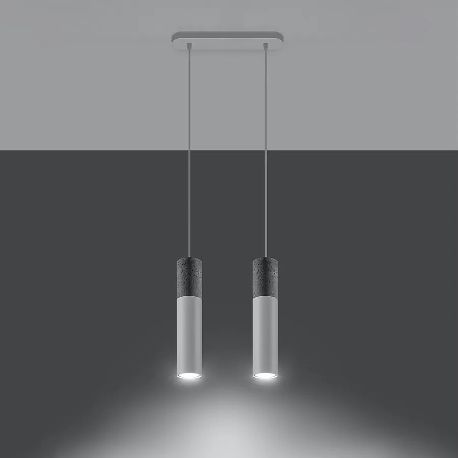 Lampy wiszące nowoczesny Lume, stal/beton - 2 źródło światła 3000K - L.30 x H.90 cm - biały/szary