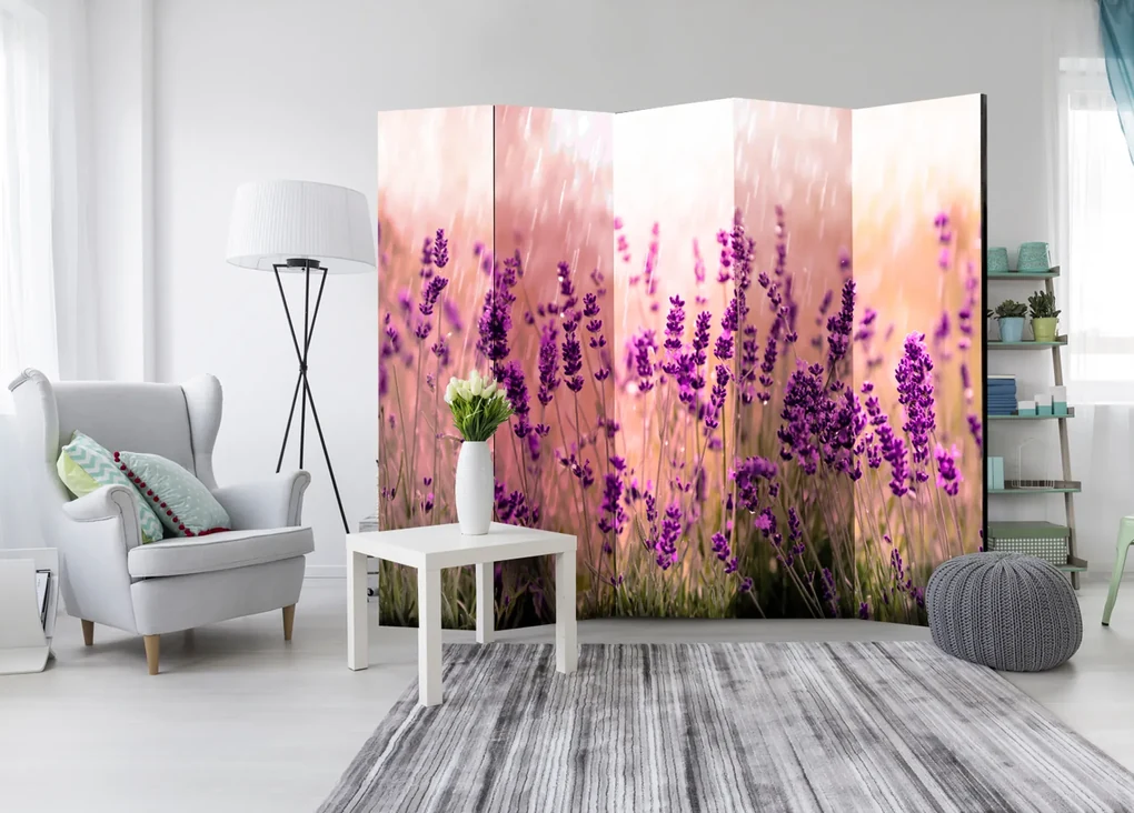 Parawan akustyczny Kwiaty 225x172 cm 5-częściowy różowy ARTGEIST B