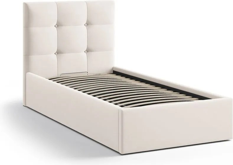 Kremowe tapicerowane łóżko jednoosobowe ze schowkiem ze stelażem 90x200 cm Phaedra – Micadoni