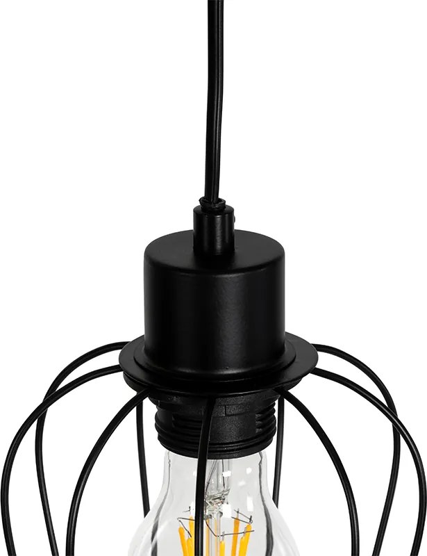 Rustykalna lampa podłogowa czarna z drewnem 2-światła - Stronk