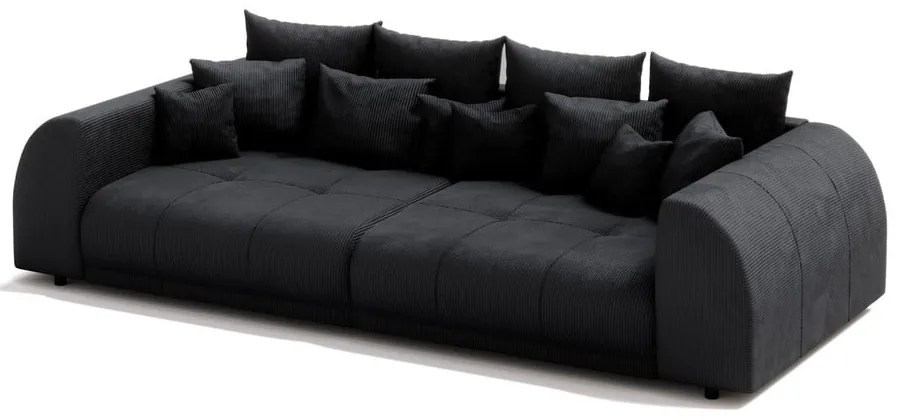 Czarna sztruksowa rozkładana sofa 310 cm Vanessa – Ropez