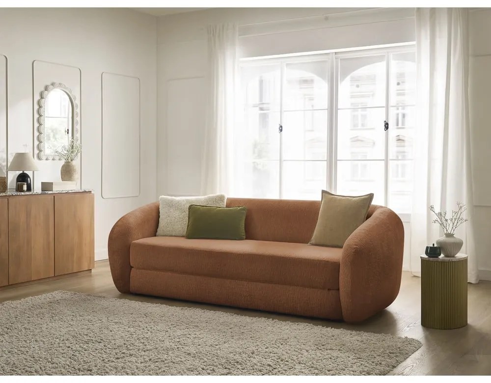 Ceglasta rozkładana sofa z tkaniny szenilowej 228 cm Neyo – Bobochic Paris