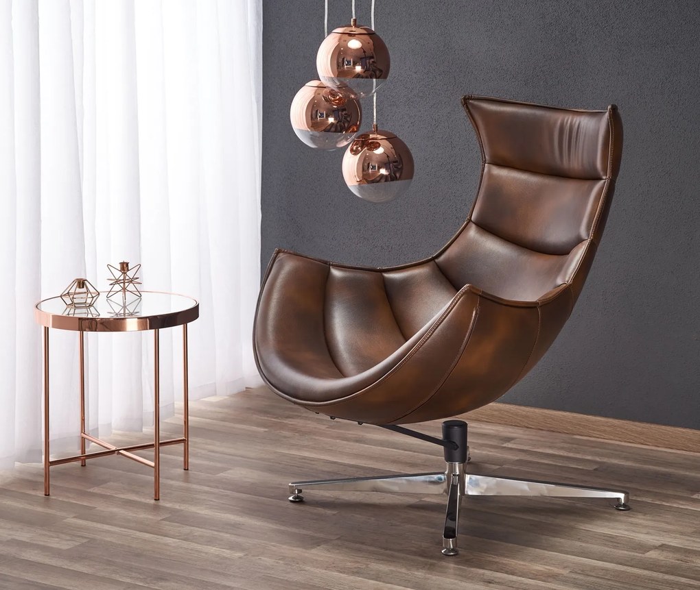 Brązowy fotel wypoczynkowy ze skóry Luxor