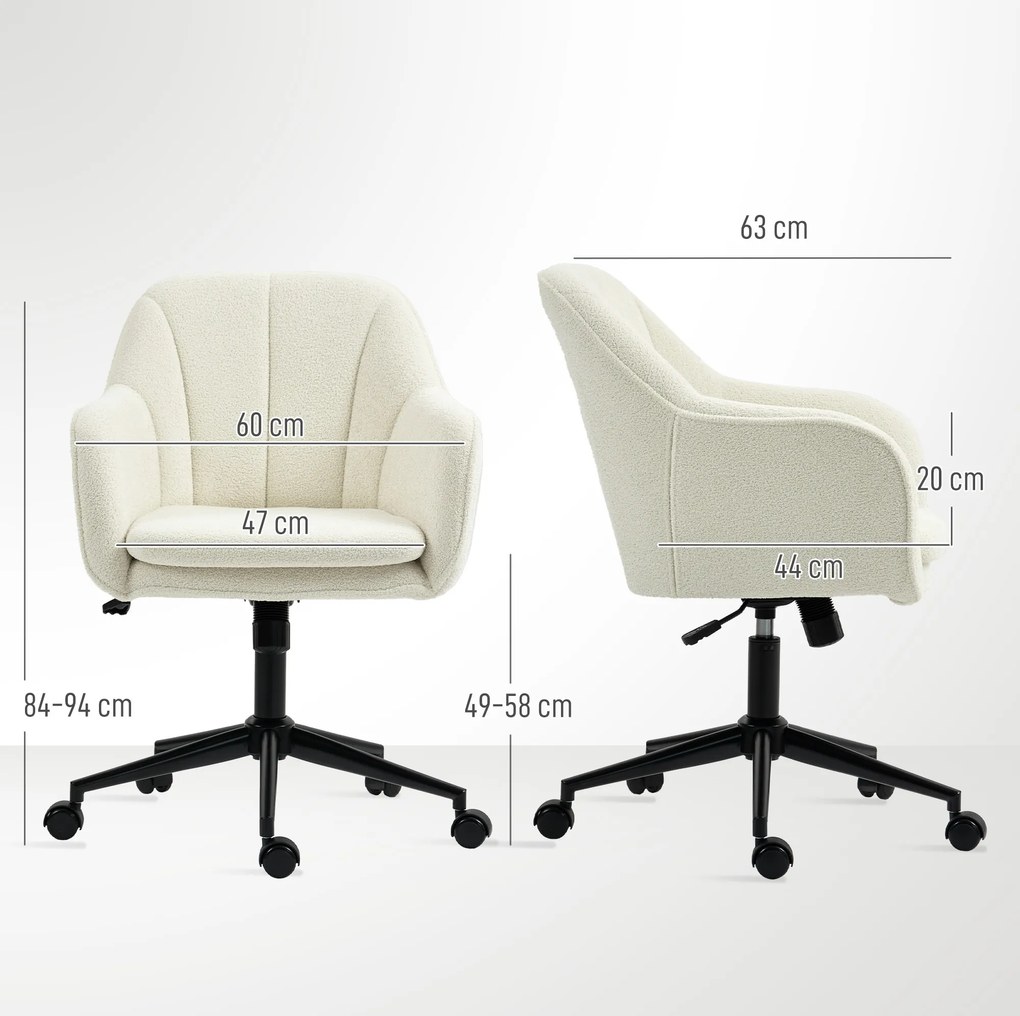 HOMCOM Fotel biurowy z tkaniną w optyce aksamitu, Fotel do toaletki z wypukłym oparciem, do sypialni, salonu, Beżowy