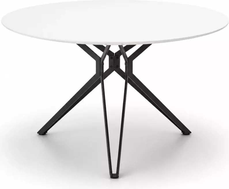 Okrągły stół Rufin 120 cm – elegancki i nowoczesny stół do jadalni z designerską stalową podstawą i blatem MDF