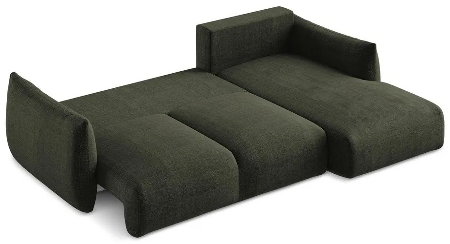 Zielony rozkładany narożnik (prawostronny/z szezlongiem) Leila – Makamii
