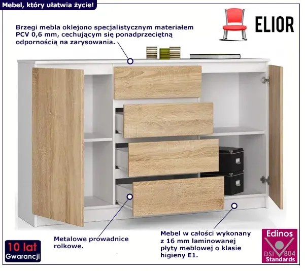 Skandynawska komoda do salonu biały + dąb sonoma F7-Z81