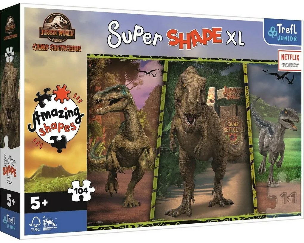 Trefl Puzzle Super Shape Kolorowe dinozaury/Jurassic World, 104 XL elem.