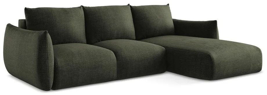 Zielony rozkładany narożnik (prawostronny/z szezlongiem) Leila – Makamii