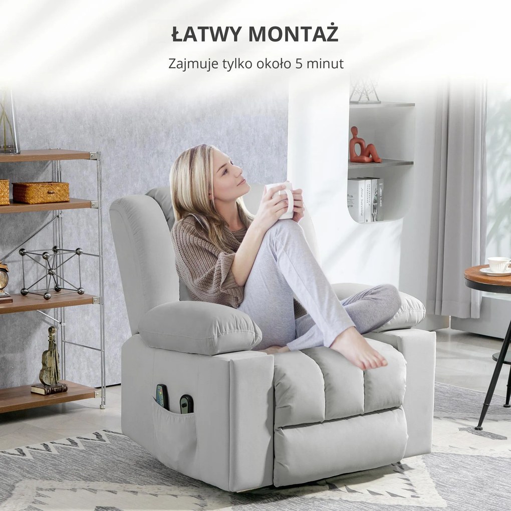 HOMCOM Elektryczny Fotel z Pomocą przy Wstawaniu, Miękki Aksamitny Materiał, Złącza USB