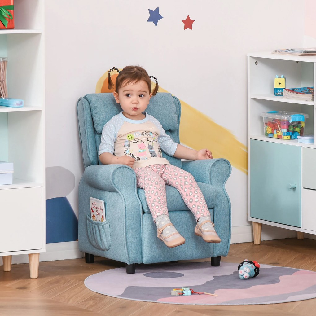 HOMCOM Fotel dziecięcy sofa dziecięca kanapa dziecięca tapczan regulowany z podnóżkiem niebieski