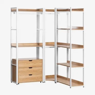 Modułowa Otwarta Szafka Narożna 3-częściowa Z Szufladami Ze Stali I Mdf Ariaster Miel - Sklum