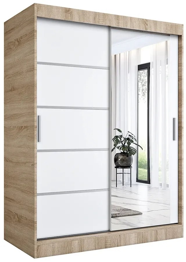 Szafa przesuwna 150 cm dąb sonoma + biały - Marmos 4X