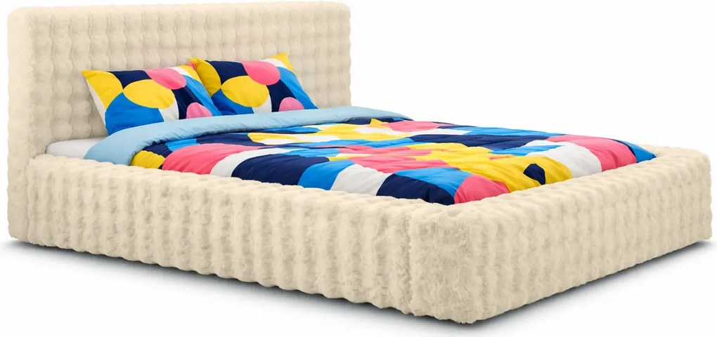 Beżowe pluszowe łóżko z zagłówkiem E3-L85