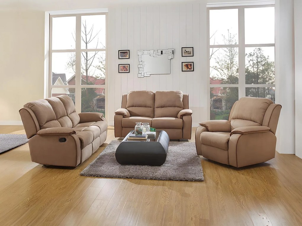 Kanapa 3-osobowa z funkcją relax z mikrofibry HERNANI - Taupe