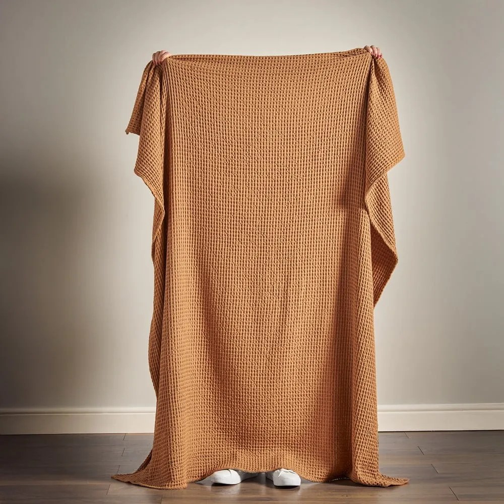 Brązowy bawełniany koc 150x200 cm Jaipur Chunky Waffle – Pineapple Elephant