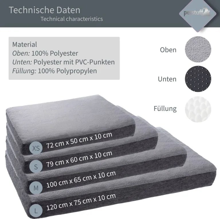 Poduszka dla psa rozmiar S, 79 x 60 x 10 cm, jasnoszara