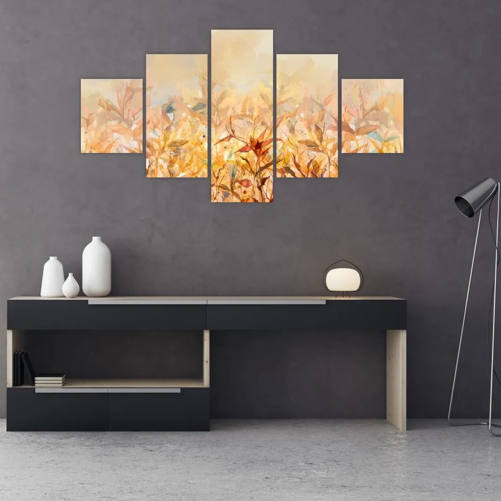Obraz - Liście w jesiennych kolorach, obraz olejny (125x70 cm)