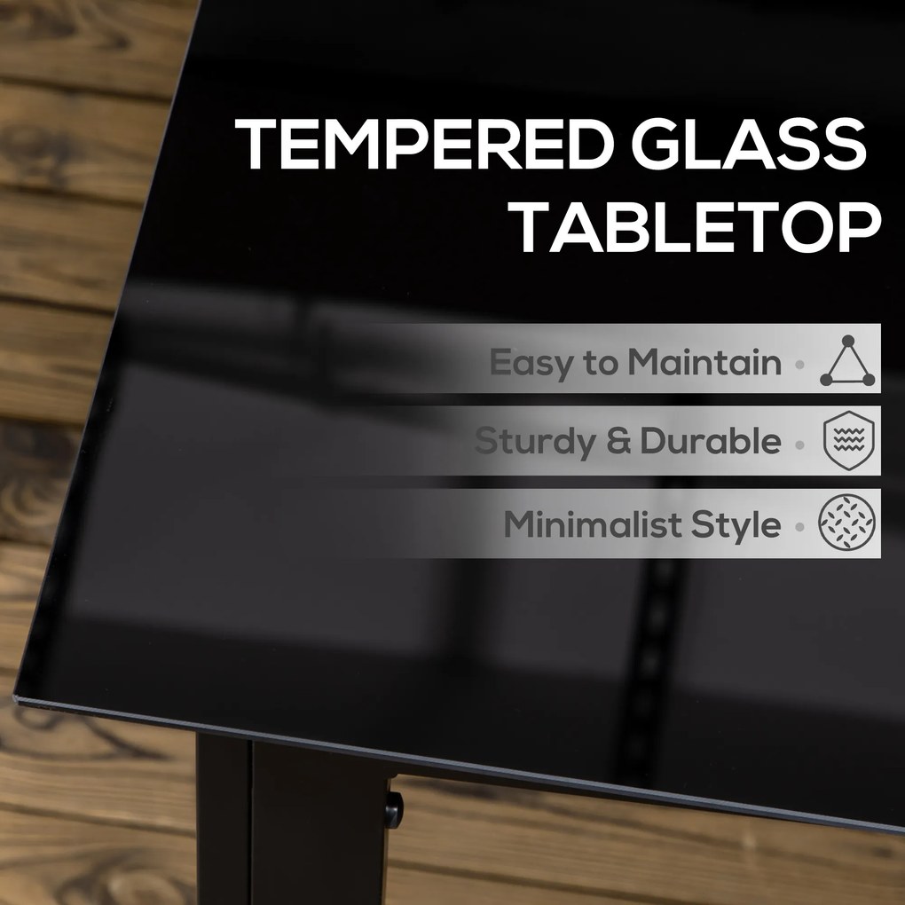 Outsunny Stół ogrodowy dla 6 osób, odporny na warunki atmosferyczne, szkło hartowane, Stół tarasowy, 150 cm x 90 cm x 74 cm, Czarny