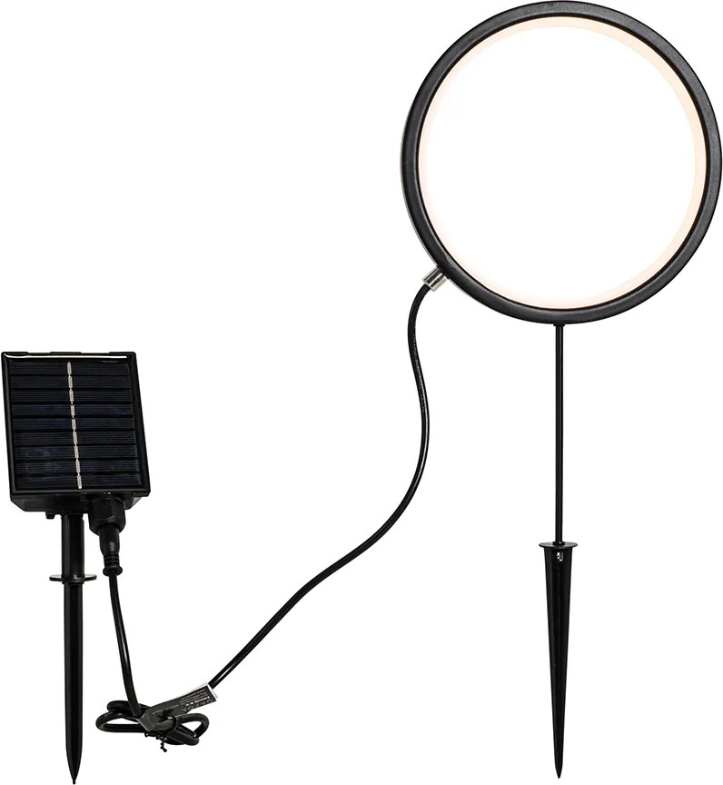 Zestaw 2 czarnych lamp na szpikulec 50 cm z wbudowanym akumulatorem LED i panelem słonecznym IP65 - Adalind