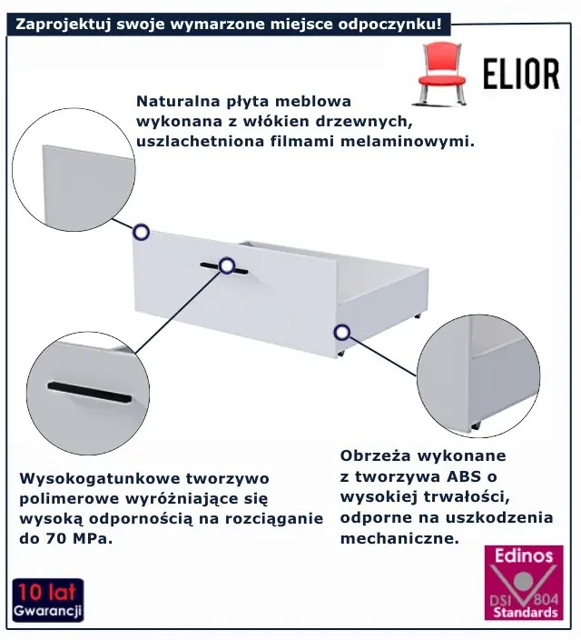 Biała modułowa szuflada pod łóżko F7-E90