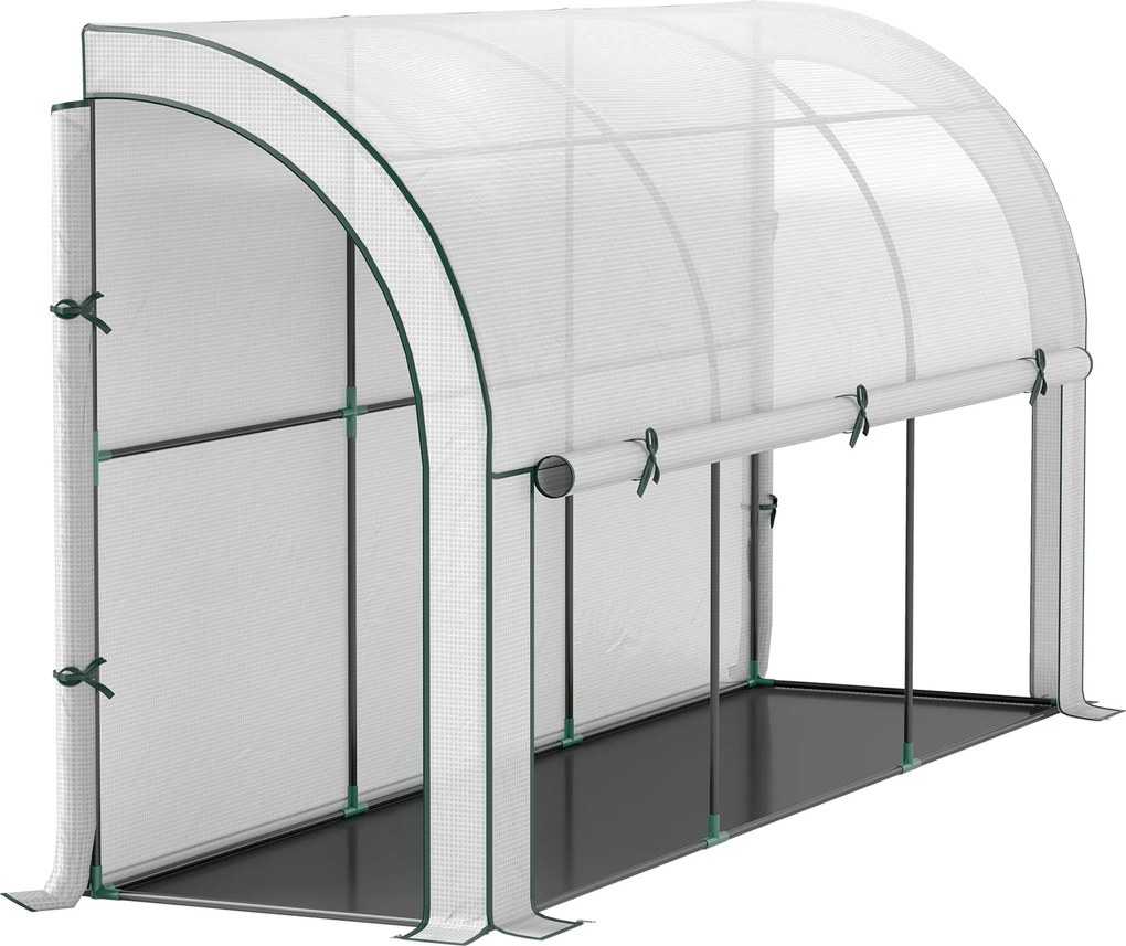 Outsunny Szklarnia Montowana na Ścianie, Dostępna Dla Roślin, Plandeka Plastikowa, 300 x 80 x 157 cm, Biała