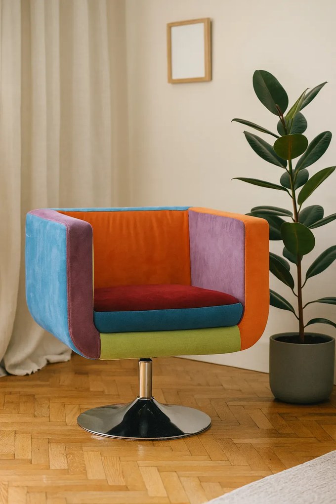 Tapicerowany klubowy fotel patchworkowy H4-P21