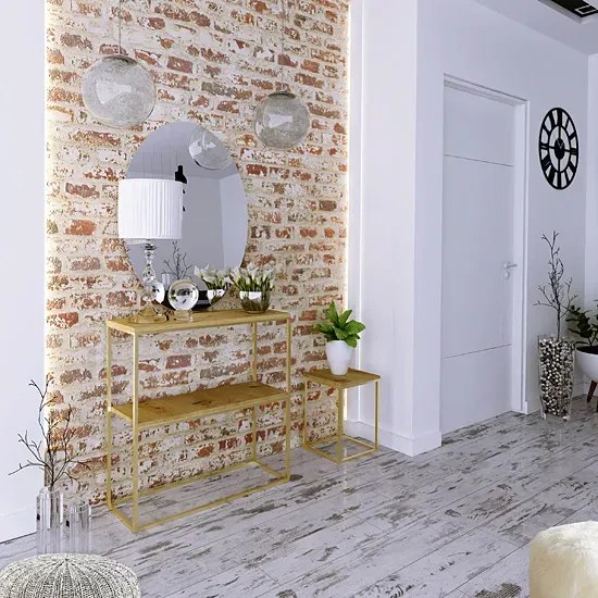 Stojący kwietnik w stylu glamour złoty + dąb artisan P2-D29