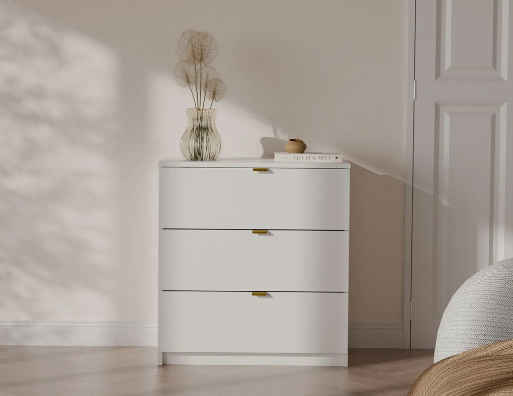 Biała komoda glamour z 3 szufladami C0-E02