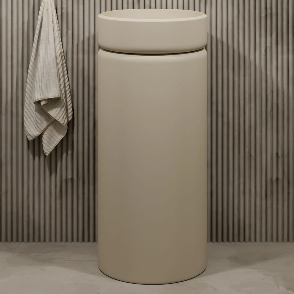 Massi Umywalka z konglomeratu wolnostojąca okrągła beżowa matowa 85 x 40 cm RONA Beige Matt