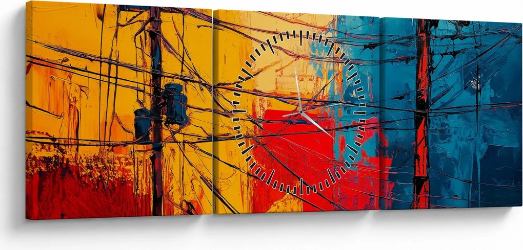Obraz - Abstrakcyjne linie elektryczne (z zegarem) (90x30 cm)