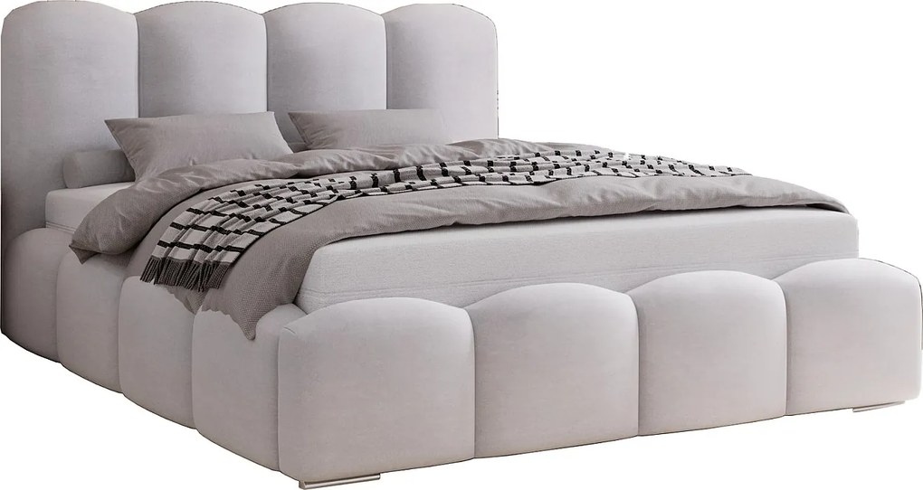 Łóżko do sypialni 160x200 cm Zenna - pojemnik, stelaż metalowy, aksamit - jasny szary (Magic Velvet 2218)