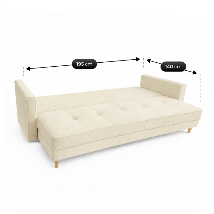 Sofa z Funkcją Spania LONAR Kremowa Boucle Japandi