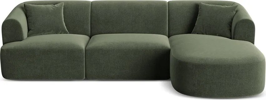 Zielony aksamitny narożnik (prawostronny/z szezlongiem) Campi – Cosmopolitan Design