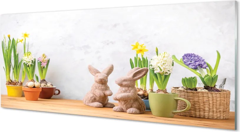 Szklany Panel Wiosenne Kwiaty i Zajączki