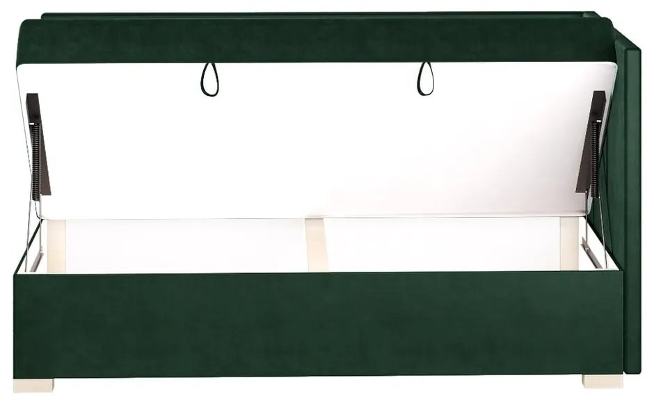 Ciemnozielone narożne łóżko dziecięce ze schowkiem i materacem 90x200 cm Flexi – Ghado