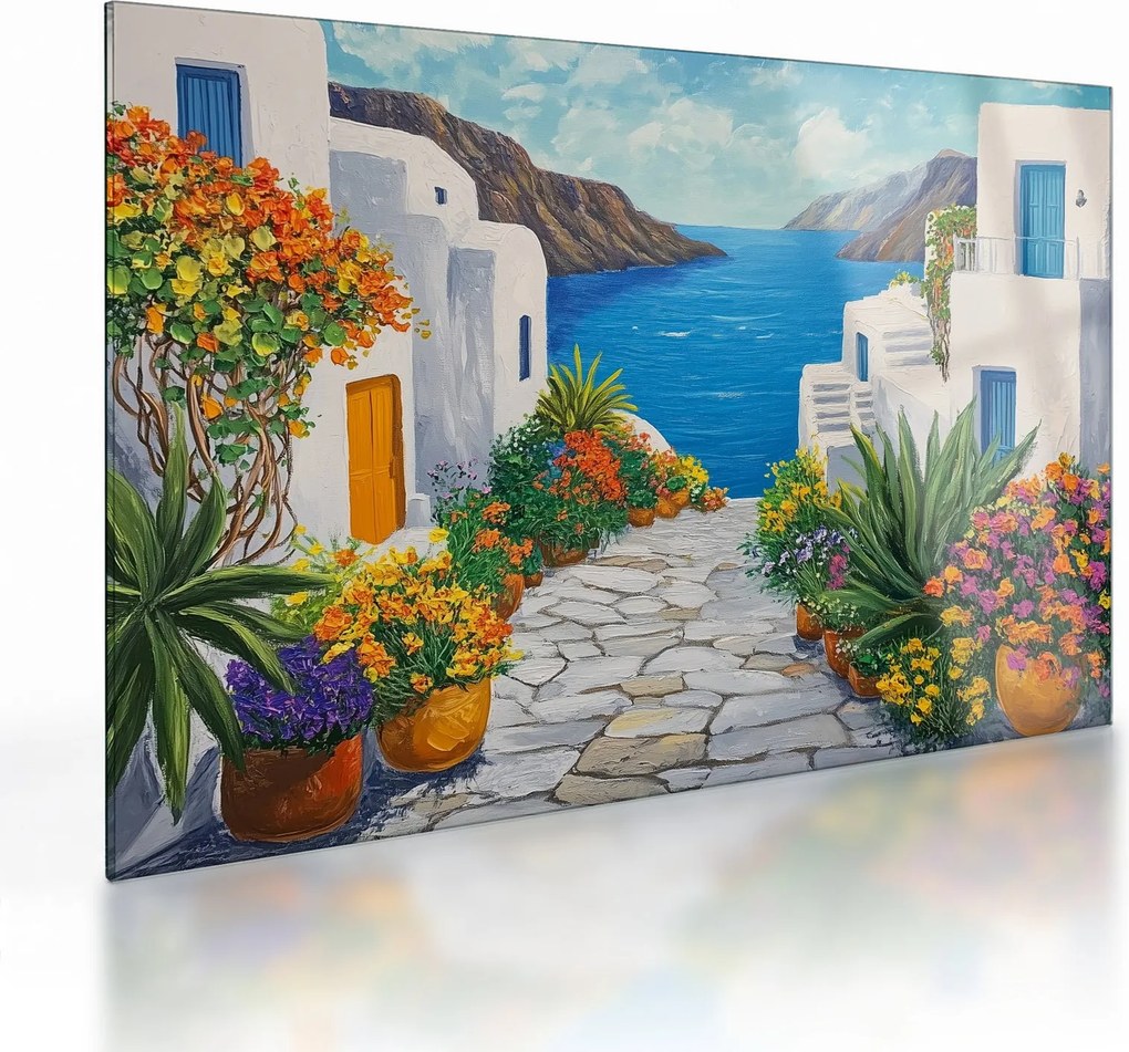 Obraz na szkle - Grecka uliczka (70x50 cm)